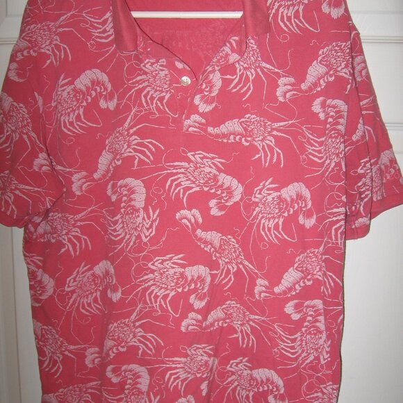 IZOD Saltwater Relaxed Classics Lobster Print Polo Shirt Men's Large Red - Picture 1 of 4
